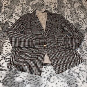 LOFT Women's Black and Brown Plaid Blazer
